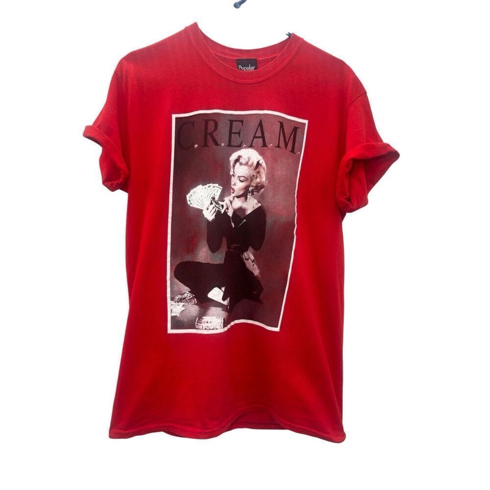 C.R.E.A.M. Graphic T-Shirt Red Marilyn Monroe Money Print XL